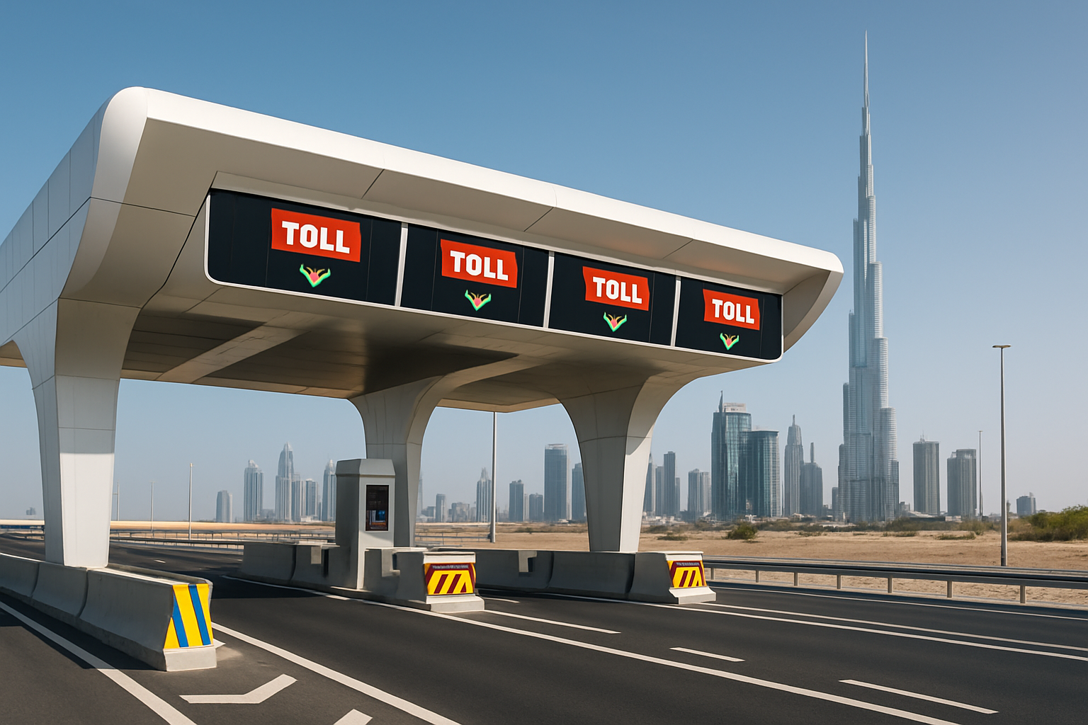 Modern toll gate on a Dubai highway
